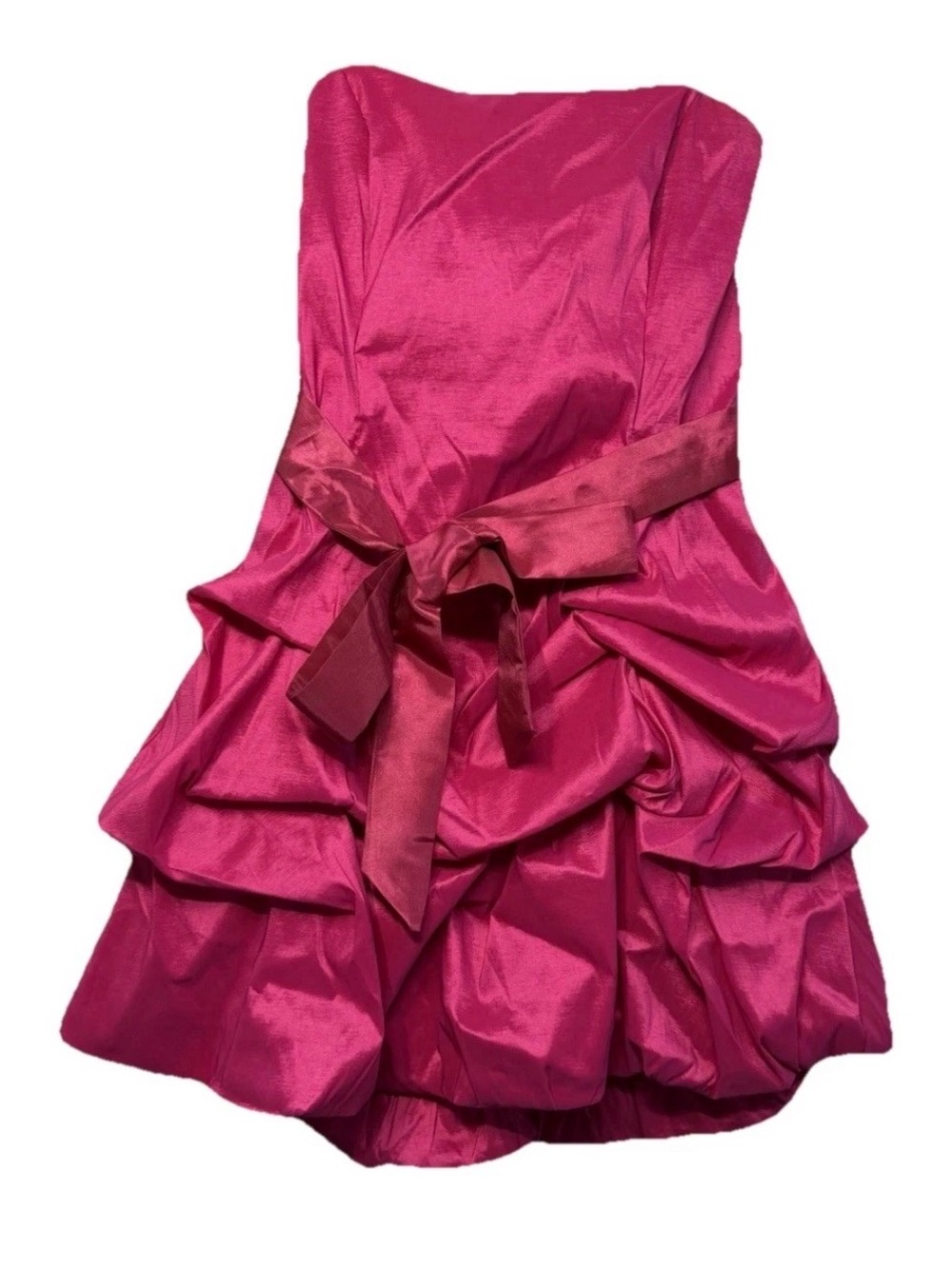 90s Vintage Tiered Bubble Skirt Hot Pink Bow Sash Prom Wedding Evening Dress 2XL
